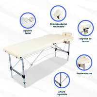 Mobiclinic CA-01 Table de massage pliable Portable Aluminium 186x60 cm Crème Appui-tête en cuir synthétique pour le salon