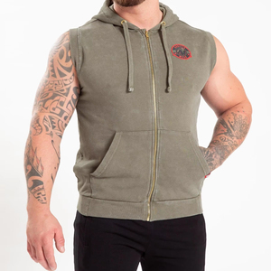 Best Selling Wholesale Men's Active wear lightweight Sleeve Less Hoodie Jacket Screen printed gym wear for men - Product Image 1