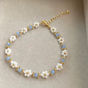 Beaded <b>Flower</b> <b>Bracelet</b> Daisy Blue Floral <b>Bracelet</b> Aesthetic <b>Flower</b> <b>Bracelet</b> Bridgerton Jewellery Gift for Her Birthday Gift - Product Image 1