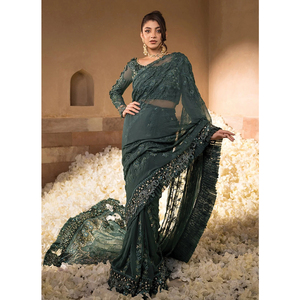 Nouvel arrivage de saris brodés de créateurs pakistanais pour fête, fabrication professionnelle, saris de mariage et de fête pour femmes - Product Image 4