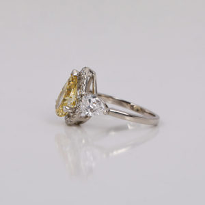 Yellow Pear Cut Lab Created Diamond Three Stone Halo Engagement Ring Round Cut Diamond 14KT Solid Gold Anniversary Gift Ring - Product Image 3