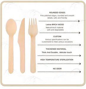 Biodegradable Eco Friendly Disposable 186mm Long Handle Spoon Wooden Cutlery Custom Logo Manufacturers Trade