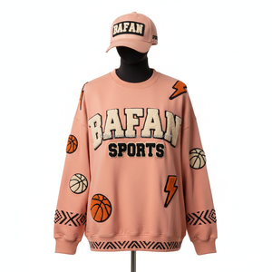 เสื้อสเวตเตอร์ผ้าคอตตอนเนื้อนุ่มทรงโอเวอร์ไซส์ผ้ากำมะหยี่สีชมพูลายปักโลโก้ออกแบบได้ตามต้องการ - Product Image 1