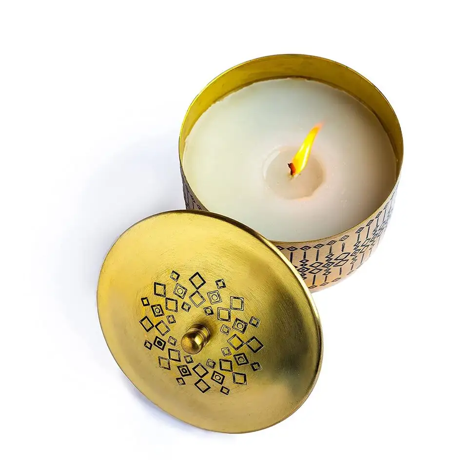 Premium Quality Decorative Handmade Metal Wax Jar Candle With Lid For Special Occasion Home Decoration