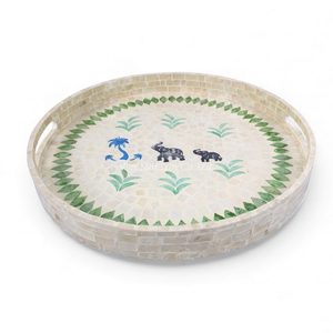 Plateau rond en nacre fait à la main pour servir Plateau de service naturel Plateau en coquille Fabriqué directement au Vietnam - Product Image 1