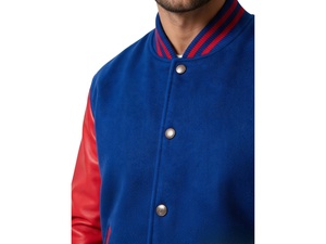 Blousons universitaires en cuir bleu et rouge, respirants, avec broderie et patchs, logo personnalisé, manches longues, style preppy, vente en gros - Product Image 4
