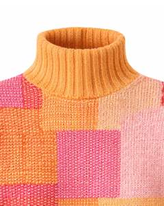 Pull en tricot patchwork à col roulé pour femme, personnalisé, de qualité supérieure, doux, chaud, pull d'hiver décontracté, haut tendance, orange, rose, multicolore - Product Image 5