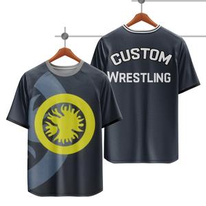 Vêtements de sport pour hommes sur mesure, 100% polyester, coupe et couture, sublimation, t-shirts d'équipe de lutte - Product Image 1