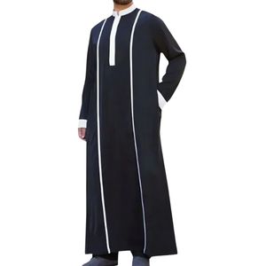 Thobe musulman moderne pour homme, noir, à boutons, manches longues, col montant, Jubba islamique, Kandura, Dishdasha, vêtements arabes décontractés - Product Image 5