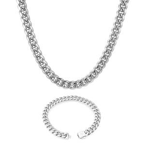 Ensemble Chaîne et Bracelet Cubain en Argent 10MM, Cadeau pour Occasions Spéciales, Fabriqué en Alliage de Zinc - Product Image 3