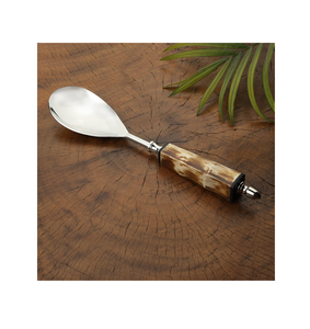 Exclusif Corne de Buffle Cuillère Serveur de Salade Cuillère Manche en Acier Couverts de Service Ensemble de Couverts Prix de Gros - Product Image 5