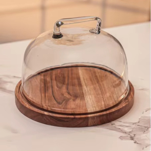 Support à gâteau rond de luxe en bois d'acacia et verre, respectueux de l'environnement - Product Image 1