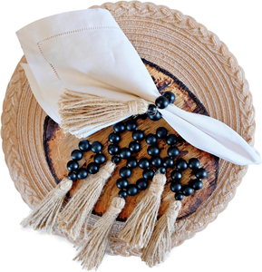 แหวนผ้าเช็ดปากลูกปัดไม้ธรรมชาติแบบมีพู่สำหรับตกแต่งบ้านไร่ - Product Image 6