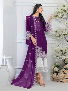 Nuevo diseñador pakistaní Heavy Fox Georgette traje cosido con colección de trabajo bordado - Product Image 3