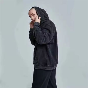 Top Quality Acid Wash Hoodie Black Color Pullover Casual Wear Adult Men's Acid Wash Hoodies With Custom Logo - Product Image 4