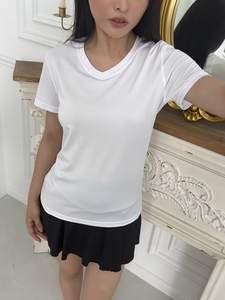 Camiseta Casual de Manga Corta para Mujer, Tejido de Punto de Poliéster de Color Sólido de Alta Calidad, Ecológica, de Secado Rápido, para Verano - Product Image 4