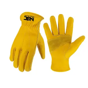 Erkekler ağır sanayi mekanik Sefety kaynak bahçe el koruma iş eldivenleri sarı deri ile özel Logo