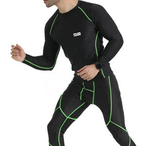Chemise de compression à manches longues pour homme Intex, noir avec bordure verte, col rond, coupe ajustée, séchage rapide, polyester tricoté sportif - Product Image 3