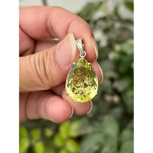 Pendentif en quartz citron naturel, argent sterling 925, bijoux en pierres précieuses faits à la main, fournisseur en gros - Product Image 1