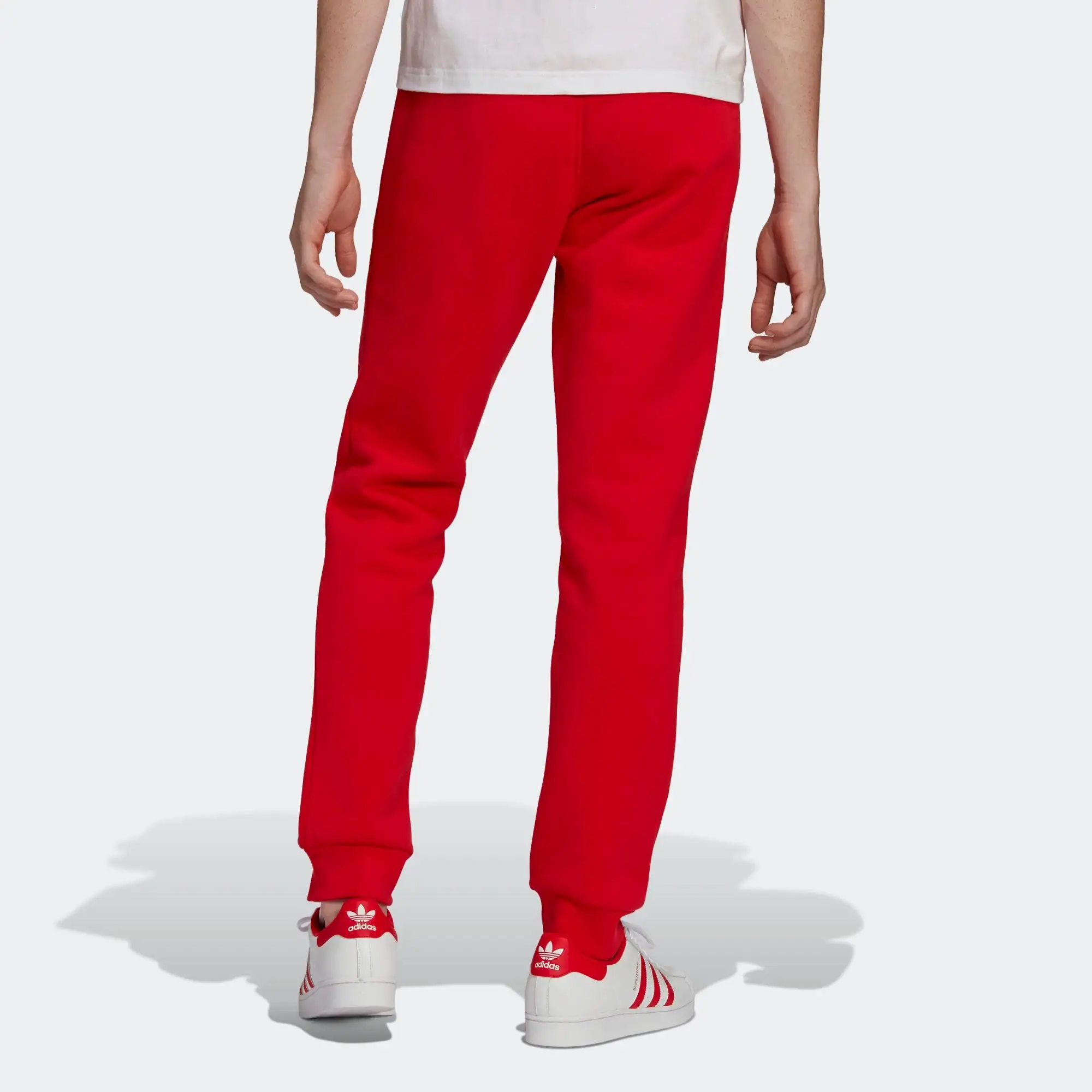 Slim Fit Trefoil Sweatpants Heavyweight 70% Cotton 30% Recycled Polyester Fleece Bright Red Essentials with Drawstring Logo