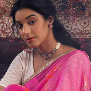 Collar de Gargantilla Kundan de color rosa con tachuelas doblete piedra joyería fina - Product Image 1