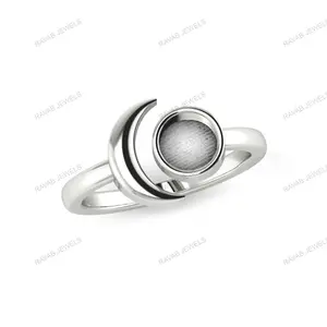 Hoge Kwaliteit 925 Sterling Aangepaste Component Hars Sieraden Leverancier Ronde 6Mm Halve Maan Bezel Verstelbare Zilveren Vrouwen Ring