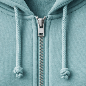 Sudadera con capucha clásica para mujer, con cremallera completa, de forro polar, color azul verdoso sólido, estilo casual urbano, personalizable con logotipo OEM. - Product Image 6