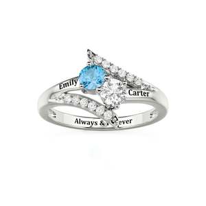 Anillo de nombre personalizado chapado en oro de 18 quilates con dos piedras y diseño bypass, con incrustaciones de gemas de moda - Product Image 3