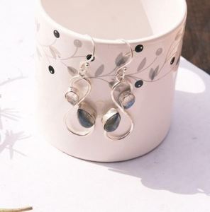 Pendientes de Labradorita Azul y Piedra Lunar Arcoíris, Pendientes de Plata de Ley 925, Chapados en Oro Amarillo y Rosa - Product Image 5