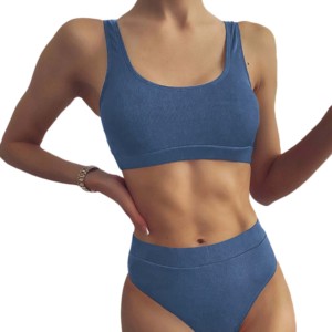 Maillot de bain bikini fendu deux pièces pour femmes ensemble de sous-vêtements de plage de piscine avec logo avant pour dames et filles - Product Image 5