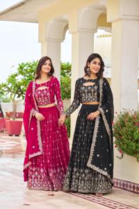 2024 verano Heavy Fox Georgette niñas hasta el suelo fiesta informal Lehenga Choli Festival bordado secuencia trabajo tejido estampado - Product Image 2