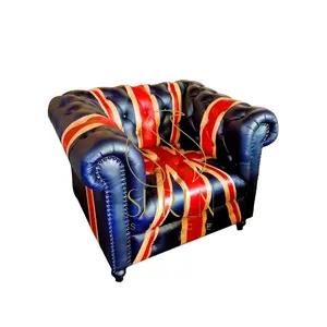 Sofa kulit untuk tempat duduk tunggal sofa kulit buatan tangan desainer gaya bendera kulit