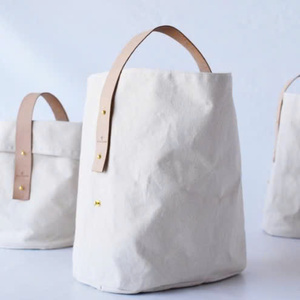 PANIER DE RANGEMENT EN TOILE AVEC POIGNÉE EN CUIR VENTE EN GROS DE HAUTE QUALITÉ - Product Image 1