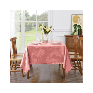 Elegant Pink Floral Jacquard Geometric Pattern 60x120 Inch Red <b>Tablecloth</b> Square Satin Fabric Wrinkle Free Home Dining Cover - Product Image 1