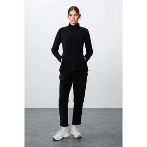 Ensemble de survêtement en molleton à col montant oversize pour femme TommyLife, coupe droite classique, bleu marine, modèle 95339 - Product Image 1