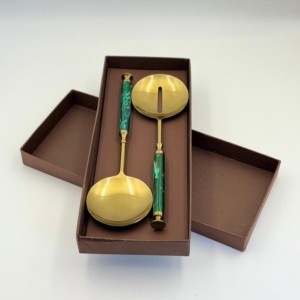 Ensemble de vaisselle moderne minimaliste de luxe plaqué or avec poignée en résine, serveur à salade en acier inoxydable de haute qualité pour la cuisine à domicile - Product Image 6