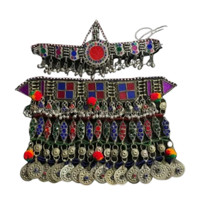 Ensemble de bijoux pour femmes tribales afghanes Kuchi antiques 2025, fait à la main, style afghan, tendance, boucles d'oreilles de mariage, collier, turquoise - Product Image 1