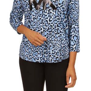 T-shirt court en maille bleue pour femme Michael Kors, tailles XS et XXS, respirant et mignon, avec logo imprimé animal, coupe ajustée, longueur courte - Product Image 3