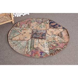 Tapis Vintage en Laine Turque 3.4ft X 3.4ft Modern Home Decor Patchwork Design 10mm Epaisseur Latex Faux Fourrure de Lapin Rectangle Couloir - Product Image 2