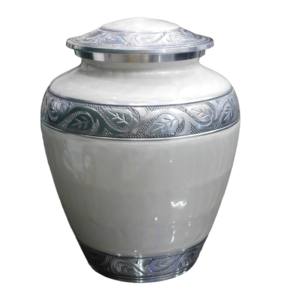 Urnes de crémation adultes en aluminium classiques avec le bel étain de bande de gravure et l'émail blanc de couleur fini. - Product Image 1