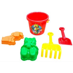 <b>Plastic</b> Beach Bucket Toy Set with Rake Shovel Sand Molds for Kids in <b>Mesh</b> Bag - Product Image 1