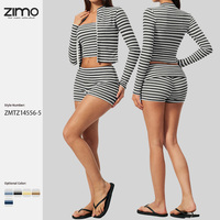 Ventes directes usine : Ensemble de yoga écologique, short côtelé rayé et veste en Spandex léger, taille mi-haute élastique, XXL