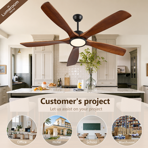 60 Inch <b>Ceiling</b> <b>Fan</b> <b>with</b> Light and <b>Remote</b>, Solid Wood Downrod Mount <b>Ceiling</b> <b>Fan</b> <b>with</b> Quiet DC Motor for Living Room - Product Image 4