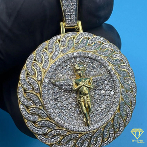 Pendentif médaillon ange en prière serti de pierres Moissanite VVS et finition bicolore, bijou de luxe Hip Hop tendance - Product Image 6