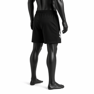 Shorts de sport décontractés pour hommes, noirs, personnalisables, OEM ODM, en polyester, avec impression de numéro, taille élastique, pour la gym et l'athlétisme - Product Image 5