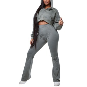 Survêtements évasés personnalisés pour femmes, pantalon à capuche en coton 100% délavé à l'acide, pantalon lourd pour la saison d'hiver, nouvelle Offre Spéciale, meilleure vente - Product Image 1