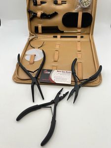 Kit de herramientas de extensión de cabello negro mate, venta al por mayor, alicates de extensión de cabello de acero inoxidable con logotipo personalizado con escudo, Clips y cuentas - Product Image 5