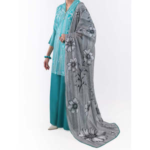 Ensemble 3 pièces vert marine non cousu pour femme, style Salwar Kameez pakistanais, imprimé numérique, pour l'été 2026 - Product Image 4