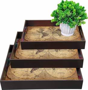 Bandejas de anidación de MDF de estilo rústico moderno de lujo, Juego de 3 de madera maciza con impresión de logotipo sostenible para restaurantes - Product Image 4