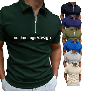Polo de manga corta con cuello vuelto y cremallera para hombre, camisa personalizada de color sólido para hombre - Product Image 2